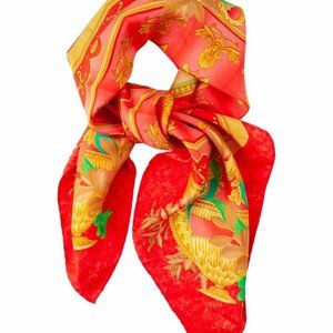 Celine Paris Silk Scarf  Multi Color / Vintage Red / Orange Scarf